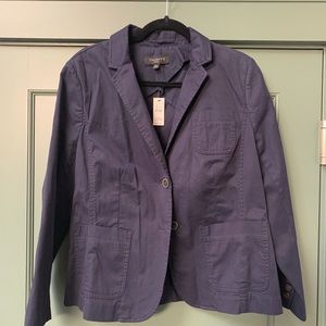 Talbots Women's Size L P Blazer Stretch Navy Blue Pocket 2 Button Blazer.